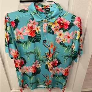 Bad Birdie Floral Polo Shirt - Teal and Pink